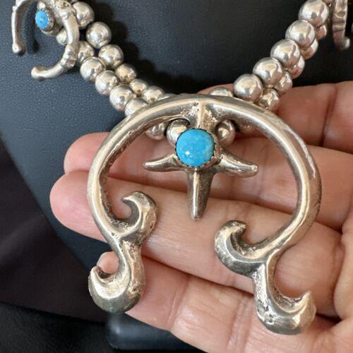 Navajo Blue Turquoise Naja Pendant Squash Blossom Necklace