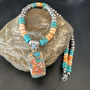 Navajo Spiny Turquoise Pendant Necklace | Sterling Silver | 21" | Authentic Native American Handmade | 17513