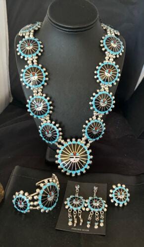 Zuni Ultra Rare Sunface Onyx Turquoise Inlay Squash Blossom