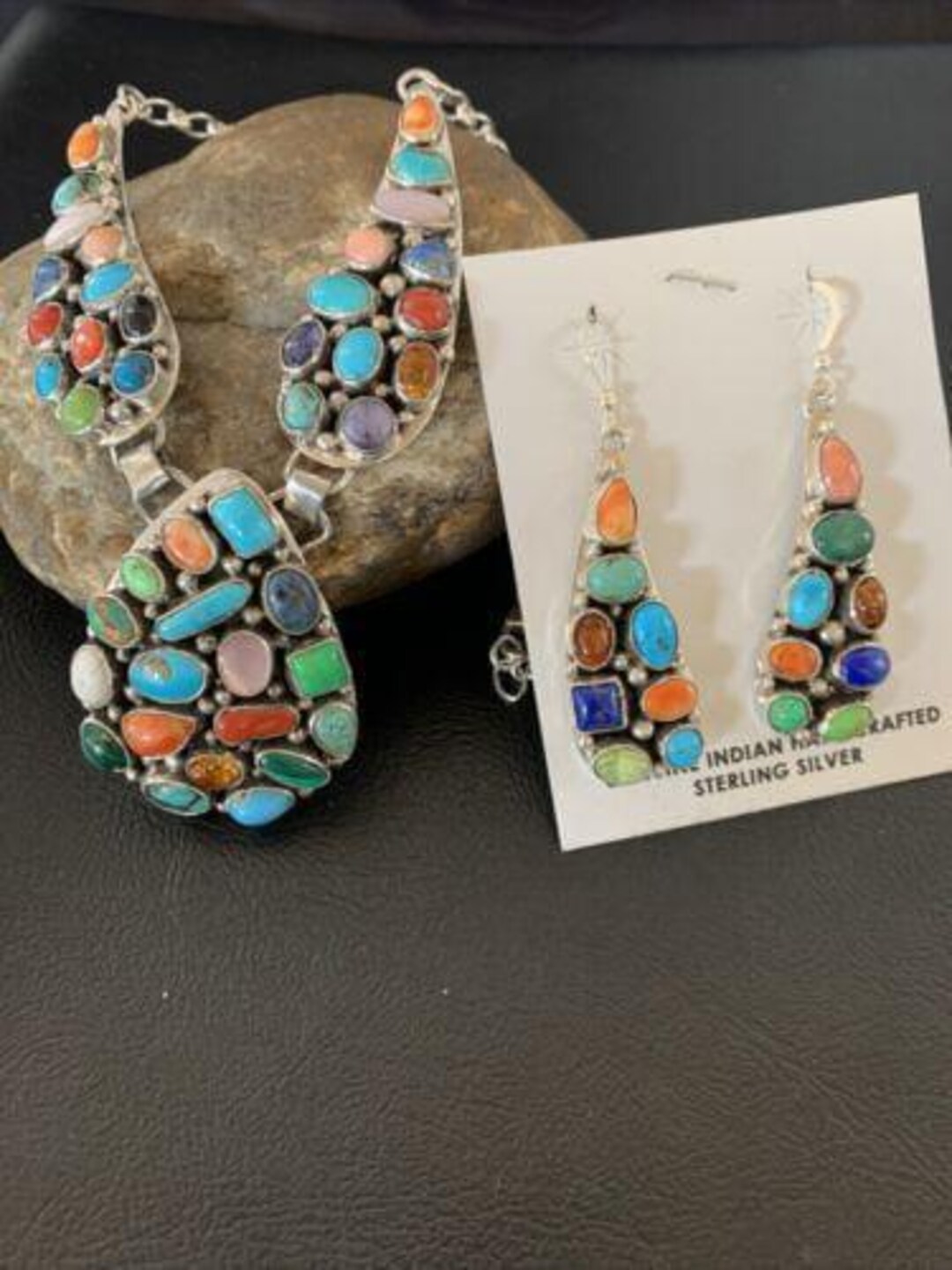 Navajo Multi-color Turquoise Spiny Necklace & Earring Set