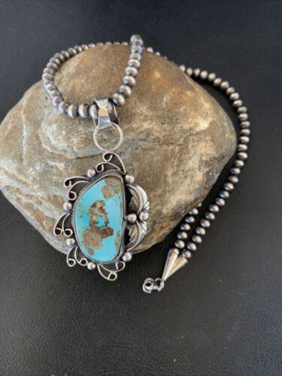 Men's Navajo Blue Dry Creek Turquoise Pendant | Sterling Silver