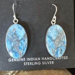 Blue Denim Lapis Dangle Earrings | Sterling Silver Earrings | 1&quot; | 15796 | Lapis Lazuli Earrings | Navajo Earrings | Gemstone Jewelry |
