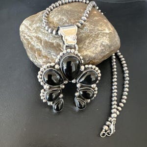 Navajo Men&#39;s Black Onyx Naja Pendant Necklace | Sterling Silver | 16103