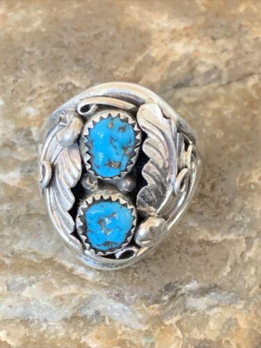 Navajo Blue Kingman Turquoise Feather Ring | Authentic Native American ...