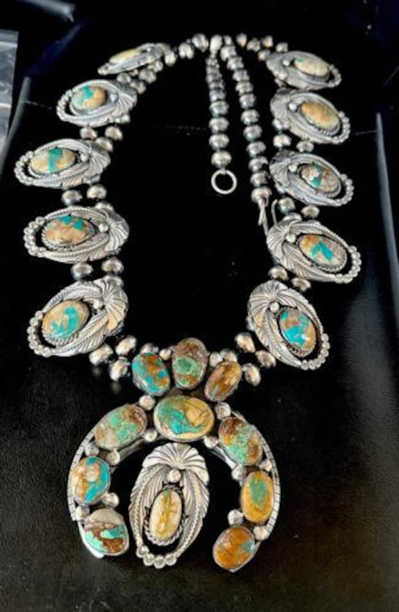 Navajo Blue Boulder Turquoise Squash Blossom Necklace Pendant