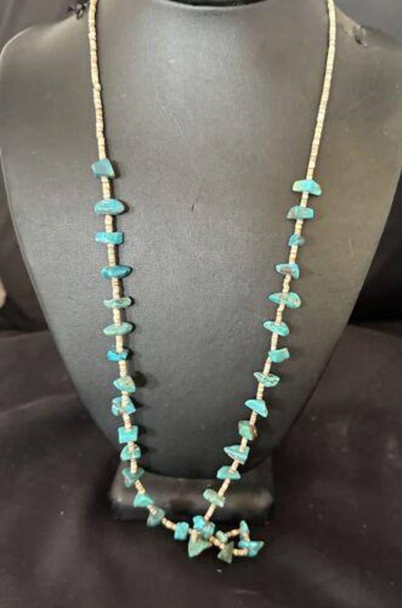 Navajo Kingman Turquoise Shell Necklace | Sterling Silver | 28
