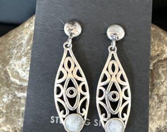 Navajo Pink Mother of Pearl Dangle Inlay Earrings | Sterling Silver | Authentic Native American Handmade | 15301