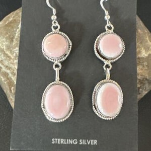 Navajo Pink Conch Shell Dangle Earrings | Sterling Silver | Authentic Native American Handmade | 17200
