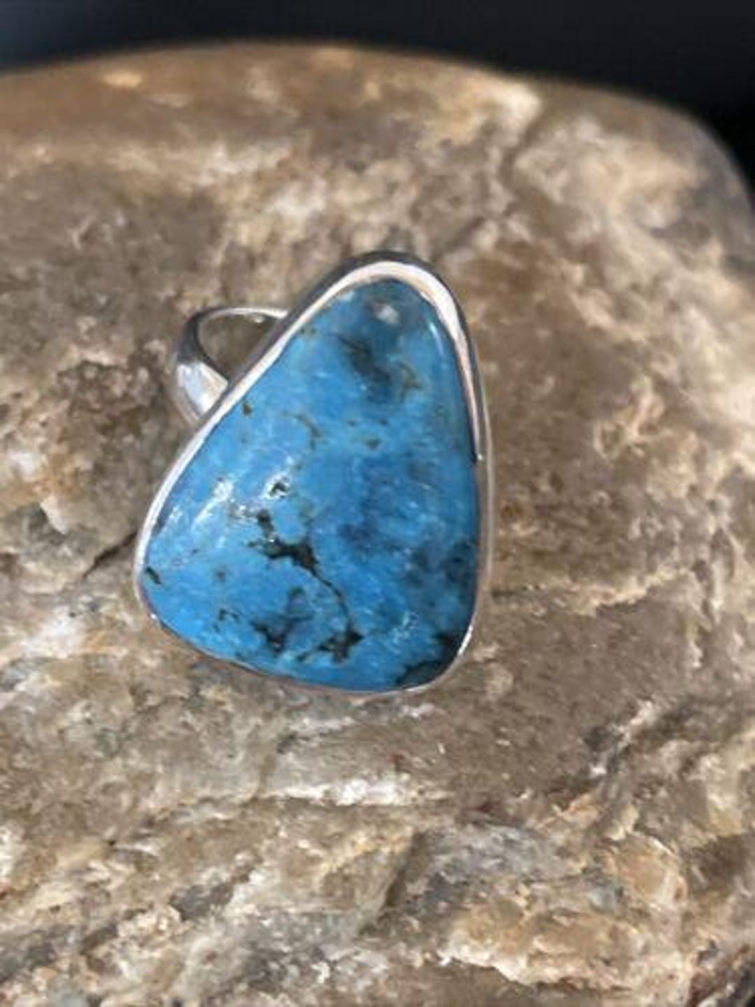 Men's Navajo Blue Kingman Turquoise Ring | Sterling Silver | Adjustable ...