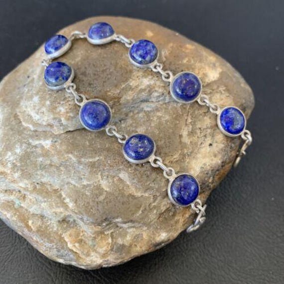 Breathtaking Native American Navajo Lapis Sterling Silver Link Bracelet Breathtaking Native American Navajo Lapis Sterling Silver Link Bracelet