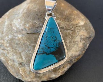 Spiderweb Turquoise Pendant | Sterling Silver | 2" | Southwestern Handmade | 10754
