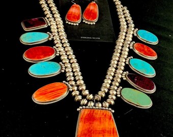 Navajo XL Spiny Oyster Squash Blossom Necklace | Sterling Silver