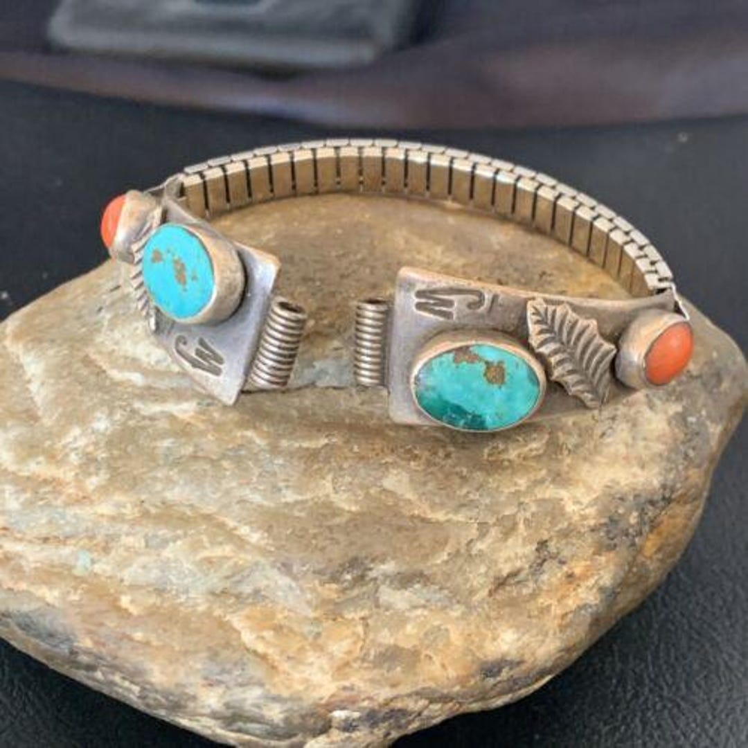 Vintage Navajo Sterling Silver Watch Tips | Old Pawn Turquoise & Coral ...