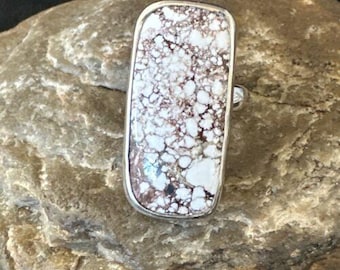 Wild Horse Turquoise Ring | Sterling Silver | Sz 7 Adjustable | Southwestern Handmade | 15544