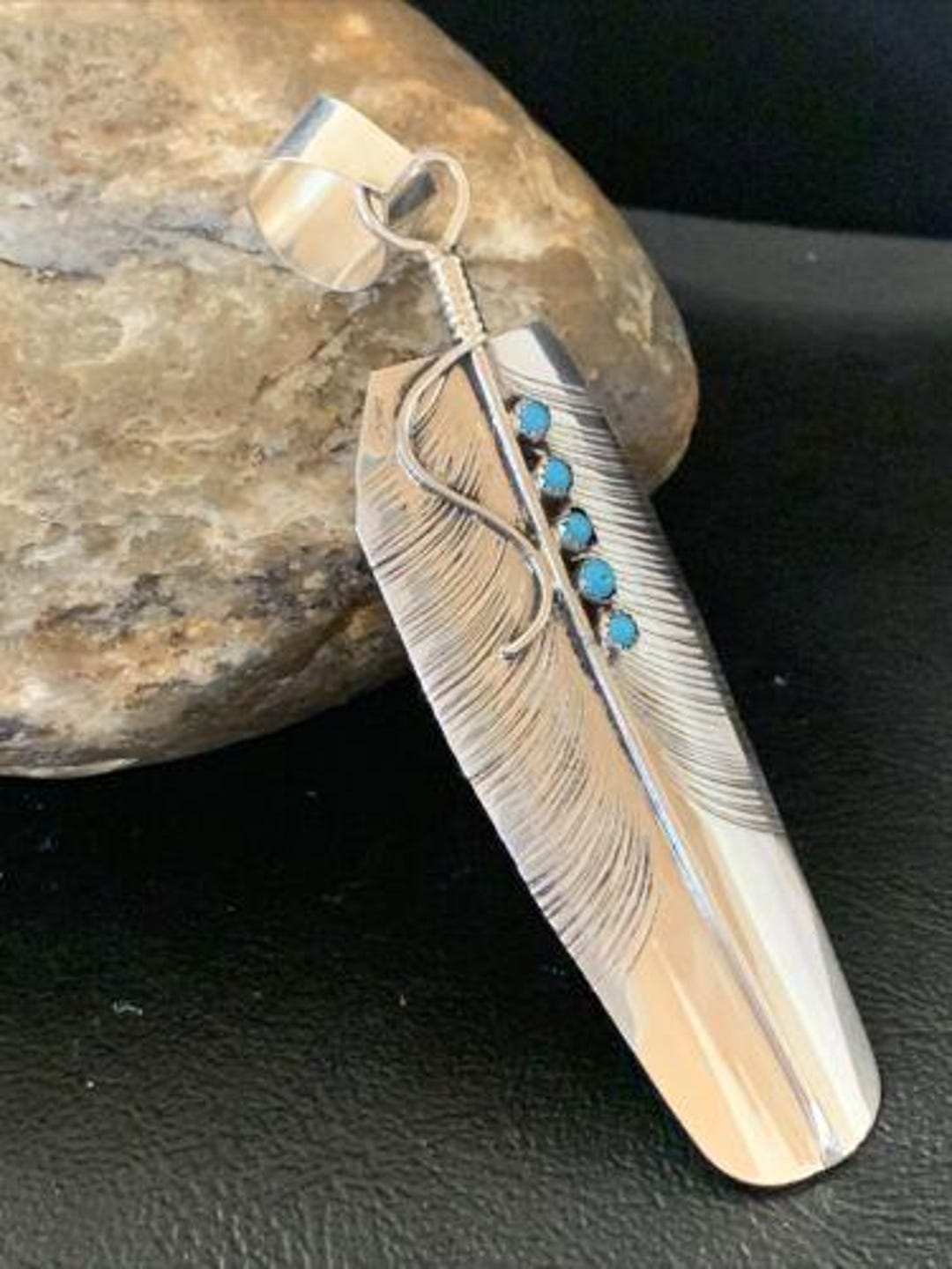 Navajo Turquoise Feather Pendant | Authentic Native American