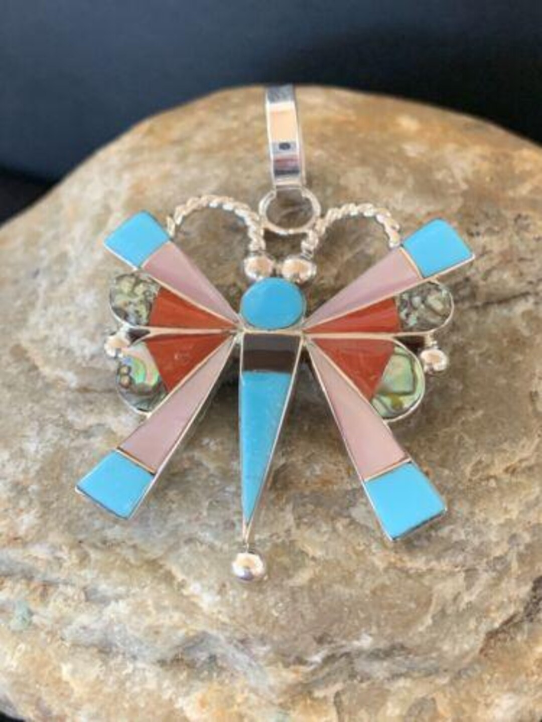 Butterfly turquoise & spiny oyster pin
