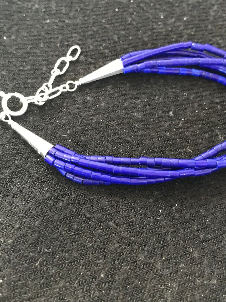 Blue Stabilized Lapis Heishi Sterling Silver Bracelet Gift 8607