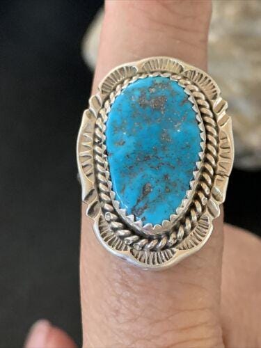 Southwestern Navajo Blue Kingman Turquoise Ring | Sterling Silver | Sz ...
