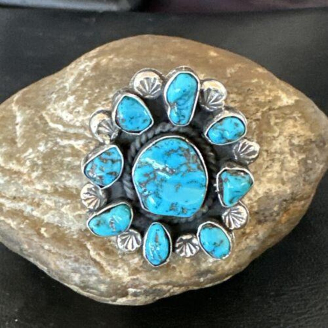 Navajo Kingman Turquoise Cluster Ring | Authentic Native American ...