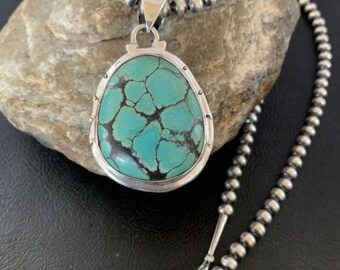 Navajo Blue Spiderweb Turquoise Pendant | Sterling Silver | Authentic Native American Handmade | 10673
