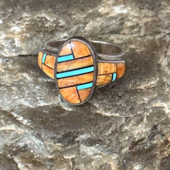 ナバホ ブルー ターコイズ スパイニー オイスター インレイ リング