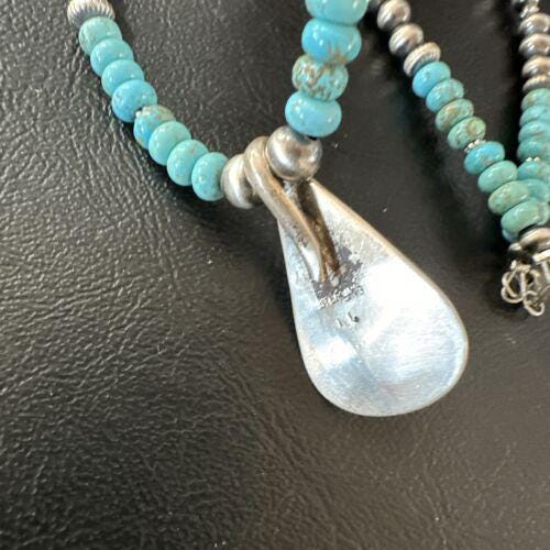 ナバホ族 ブルースパイダーウェブターコイズインレイペンダント