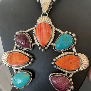 Collana Navajo in argento sterling con ciondolo Naja in turchese e ostrica spinosa / 00791