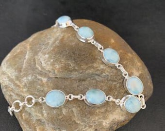 Blue Larimar 7 Link Bracelet | Sterling Silver | 7.5" | Southwestern Handmade | 10623