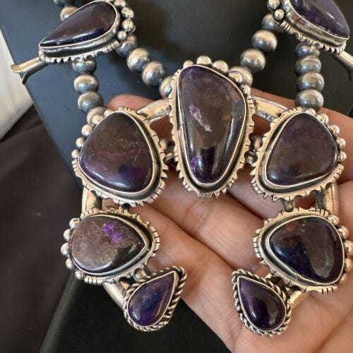 【売り切り】〜12/15値下げスカッシュブロッサム　ペンダント ナバホ スカッシュ ブロッサム ネックレス、パープル スギライト