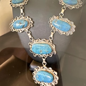 Lariat Blue Kingman Turquoise Necklace | Navajo Handmade Necklace 29” | 19076 | Lariat Blue Kingman  Turquoise Jewelry Set |