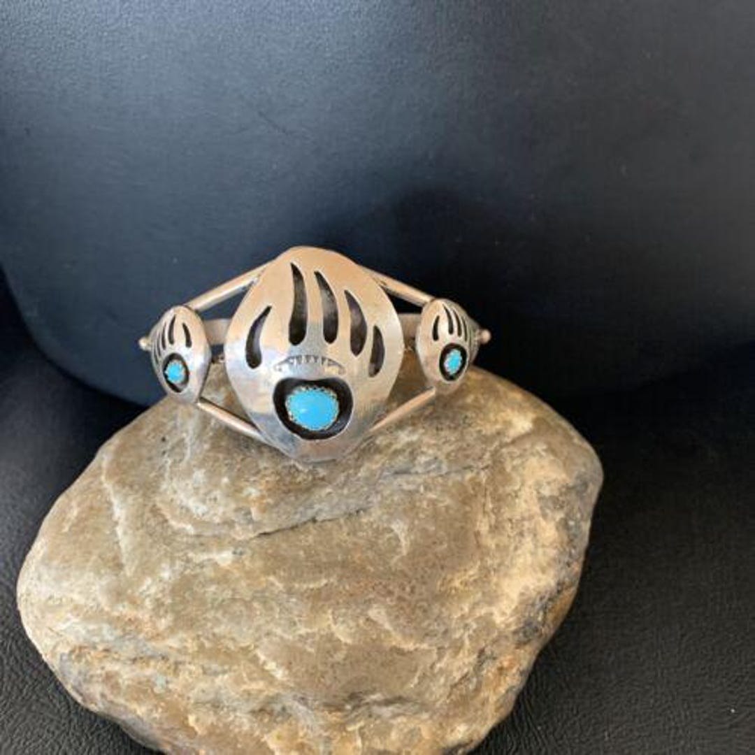 Navajo Turquoise Bear Paw Cuff Bracelet | Sterling Silver | Authentic ...