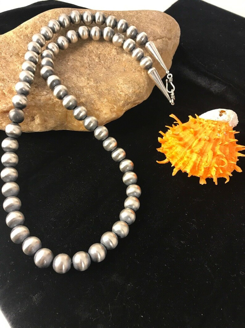 Native American Navajo Pearls 10 mm Sterling Silver Bead Necklace 18” Sale 1017 Native American Navajo Pearls 10 mm Sterling Silver Bead Necklace 18” Sale 1017