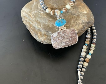 Multi-Stone Wild Horse Turquoise Necklace Pendant | Sterling Silver | Southwestern Handmade | 11375