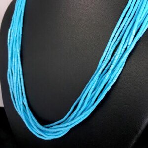 Native American Handmade 10-Strand Stabilized Turquoise Heishi Necklace | Sterling Silver | 20" | 10317