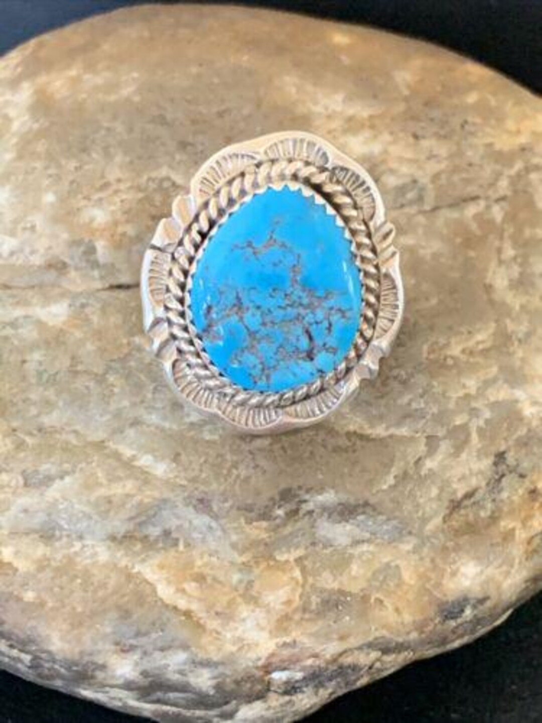 Navajo Blue Kingman Turquoise Ring | Sterling Silver | Sz 8 | Authentic ...