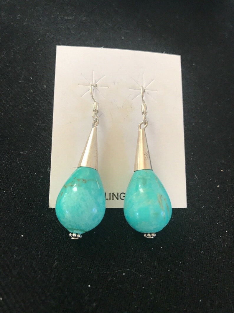 Navajo Sterling shops Silver Turquoise Bead Dangle Drop Earrings