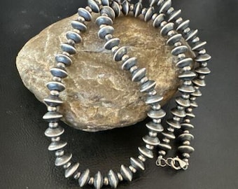Navajo Pearl Sterling Silver Saucer Bead Necklace | Hand Strung 8mm | 19" | 17436