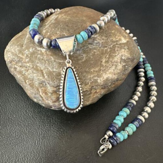 Navajo Opal Inlay Pendant With Turquoise Lapis Sterling Silver