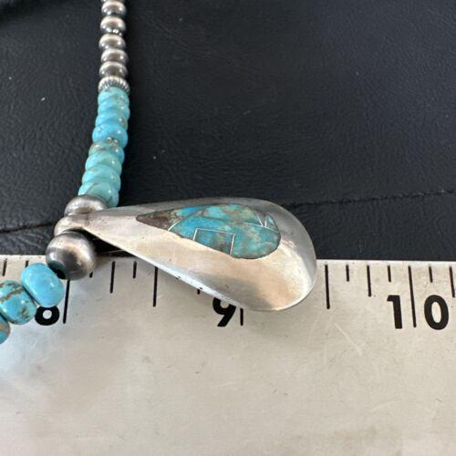 ナバホ族 ブルースパイダーウェブターコイズインレイペンダント