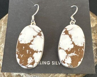 Navajo Wild Horse Turquoise Dangle Earrings | Sterling Silver | Authentic Native American Handmade | 15744