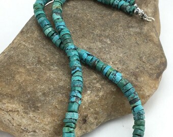Details about   Gorgeous Gr Turquoise Heishi Sterling Silver Necklace Navajo P Stab 8mm 20" 969 
