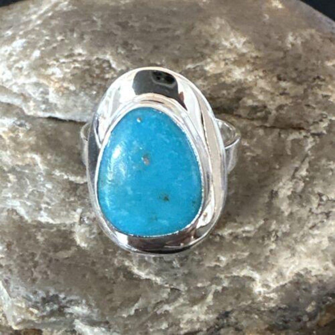 Navajo Blue Kingman Turquoise Ring | Sterling Silver | Sz 9 | Authentic ...