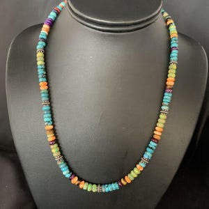 Collana Navajo con turchese blu e ostrica spinosa arancione / Argento Sterling / 18&quot; / 13434