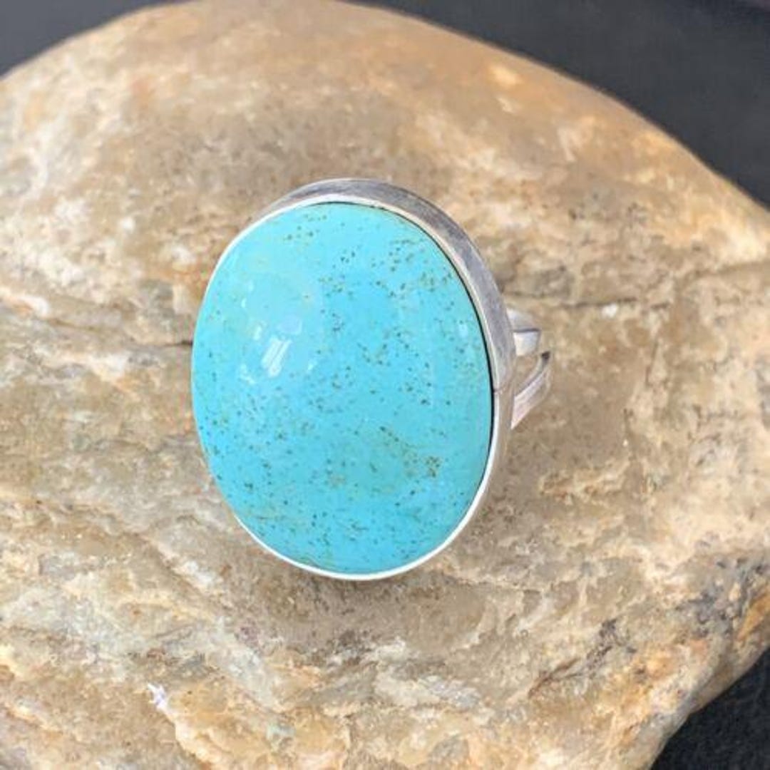 Men's Navajo Blue Kingman Turquoise Ring | Sterling Silver Oval | Sz 10 ...