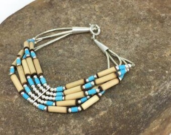 Multi-Color Turquoise Shell Liquid Heishi Bracelet | Sterling Silver | 7" | Authentic Native American Handmade | 13594