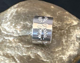 Men's Wide Band Navajo Stamped Ring | Sterling Silver | Sz 9.5 | Authentic Native American Handmade | 14977