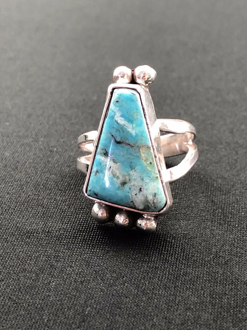 Navajo Native American Sterling Silver Handmade Kingman Turquoise Ring 436