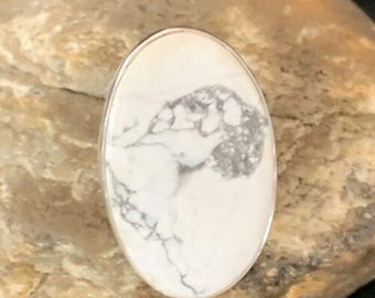 Adjustable Women's White Howlite Ring | Sterling Silver | Sz 8 | Southwestern Handmade | 11724