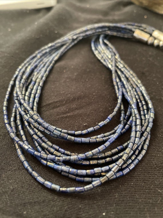 Navajo Stabilized Lapis Lazuli 10S Sterling Silver Tube Heishi Necklace 19”4358 