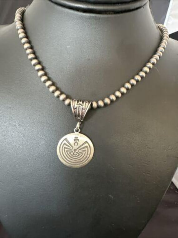 ホピ族の迷路の男ペンダント | スターリングシルバーネックレス | 本物